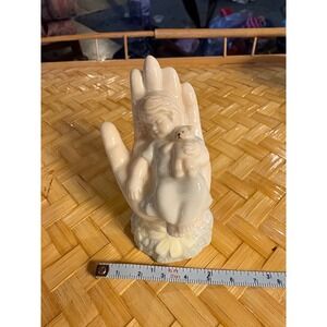 Vintage Ceramic Praying Hands Figurine with Baby and Teddy Bear Cherub